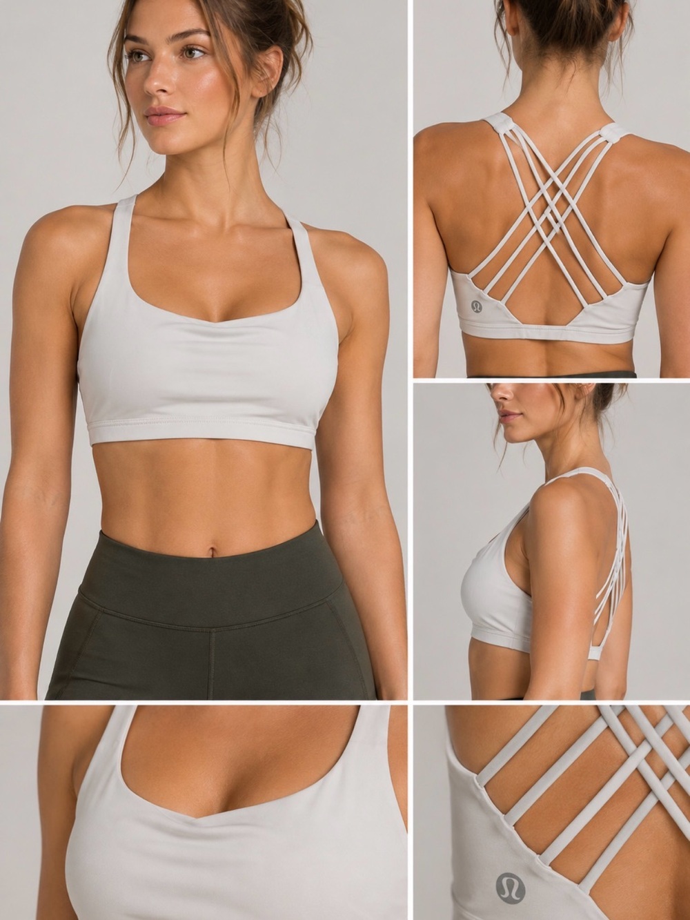 lululemon White athletica Light Gray Crisscross Back Sports Bra size S/M